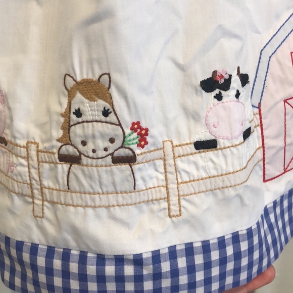 Zuccini Girls Dress, Barnyard Animal Embroidery, Blue Gingham, 24m - Picture 5 of 12
